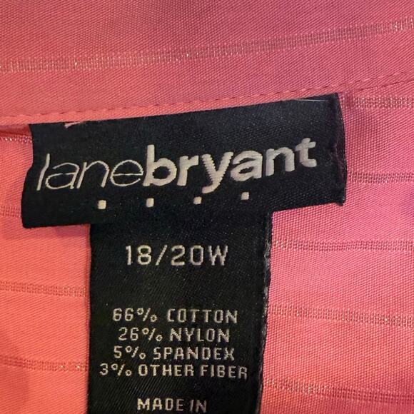 Lane Bryant 18/20 plus pink button up pinstripe metallic blouse career academia - Picture 4 of 5